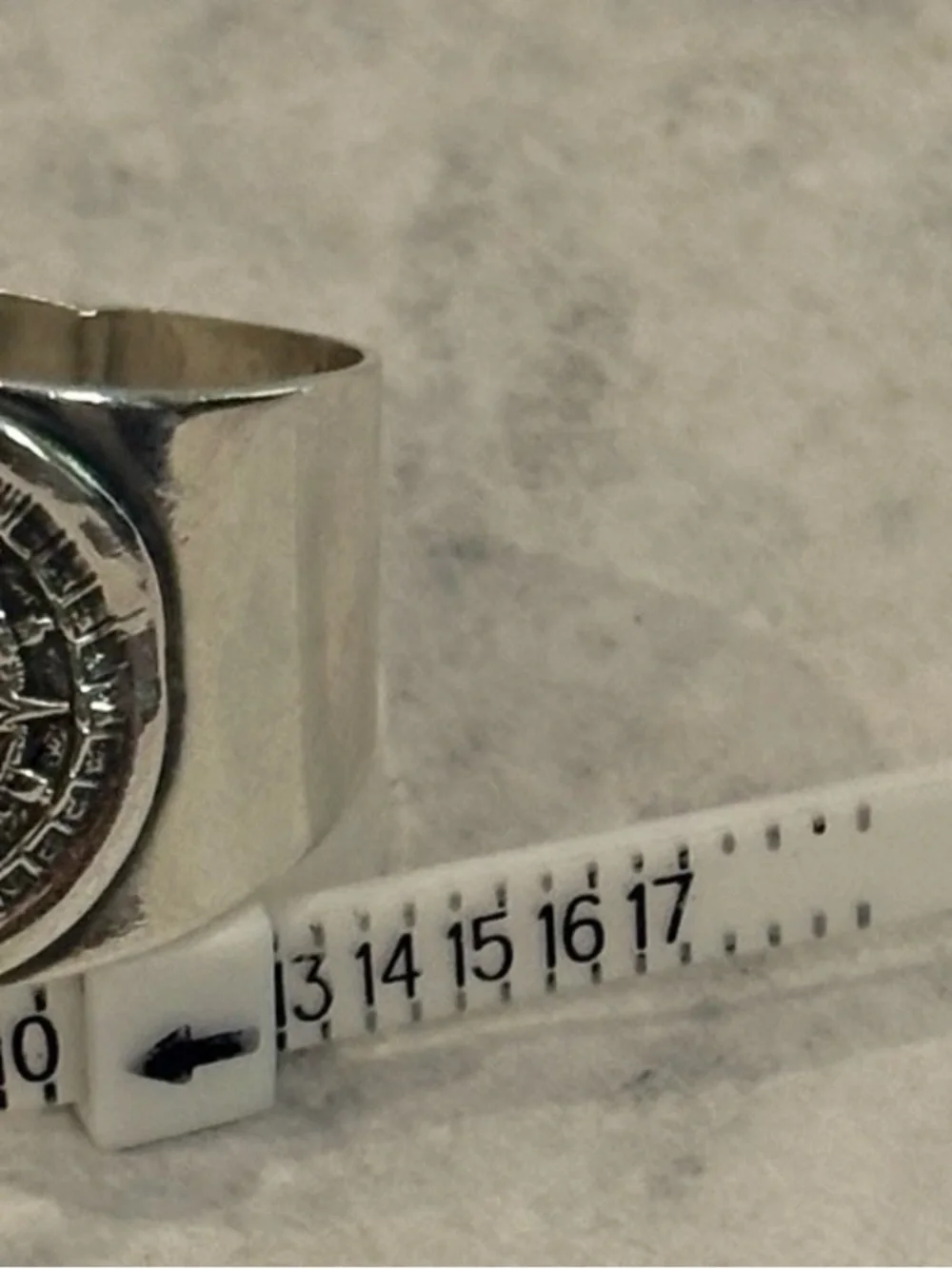 Men's Aztec Calendar Signet Ring in Silver Tone